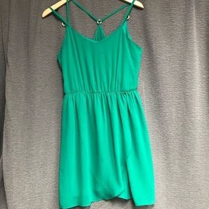 BCX small green chiffon like material with faux wrap dress bottom elastic waist